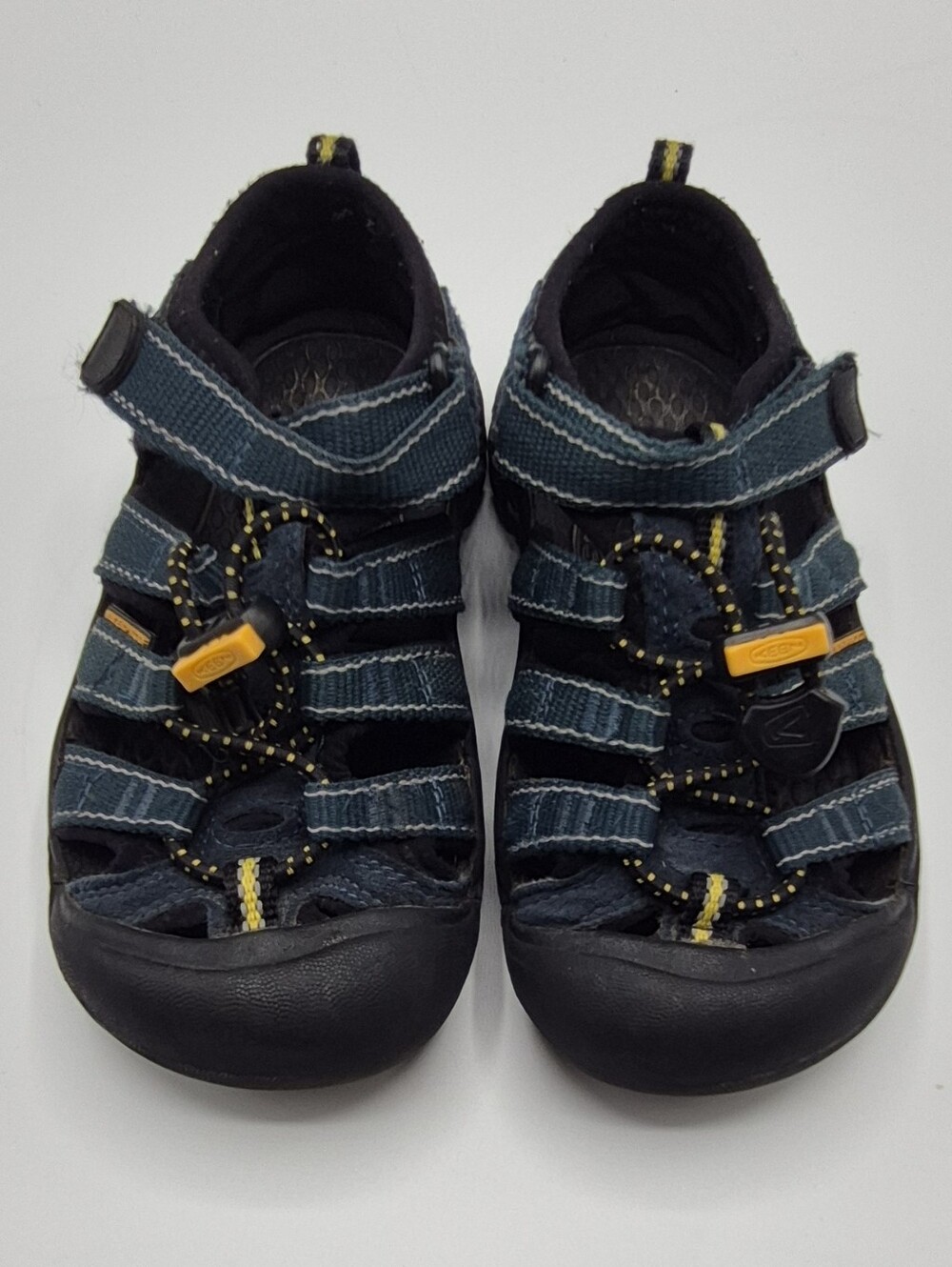 Keen Kids Closed-Toe Sandals in Navy with Yellow Accents